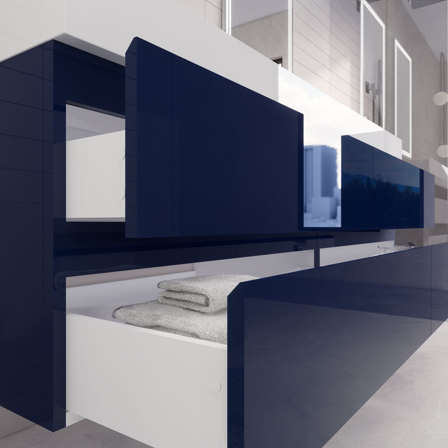 Monterey 72" Night Blue Wall Mounted Vanity with Reinforced Acrylic Sinks