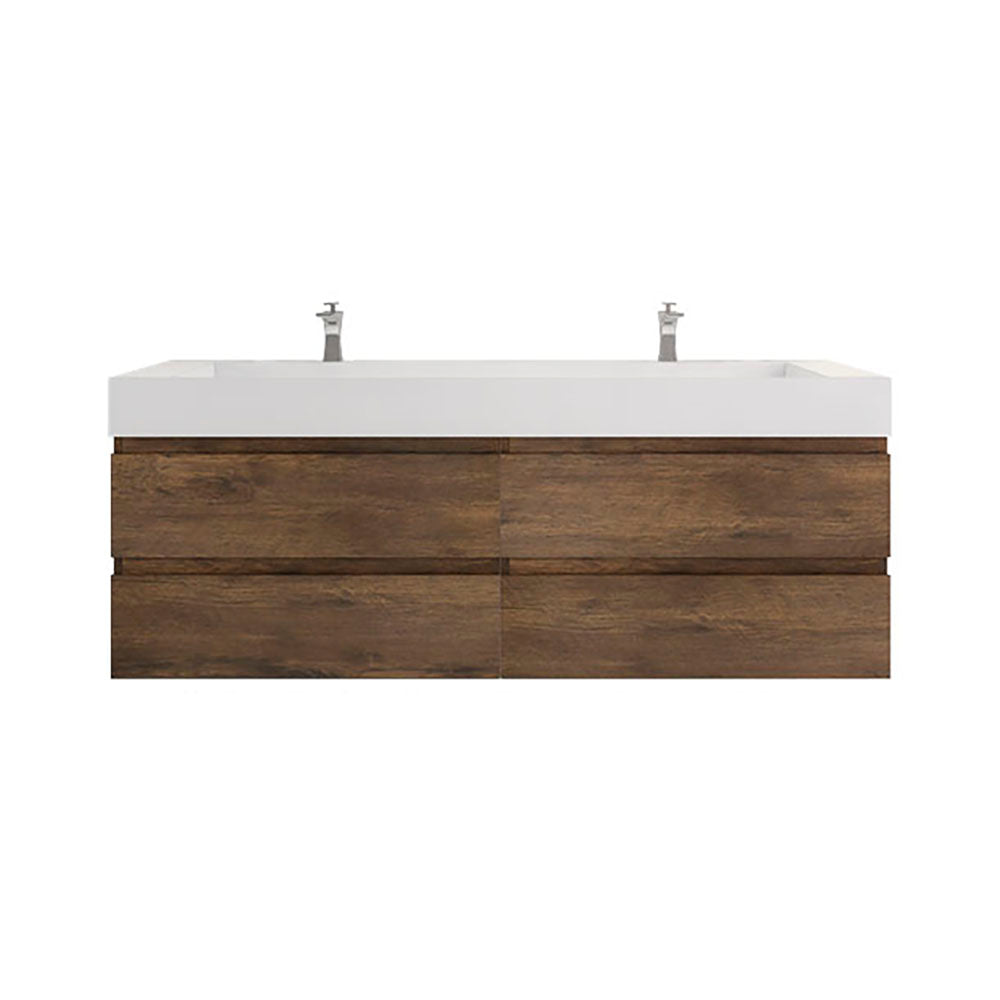 Monterey 72" Rosewood Wall Mounted Vanity with Reinforced Acrylic Sinks