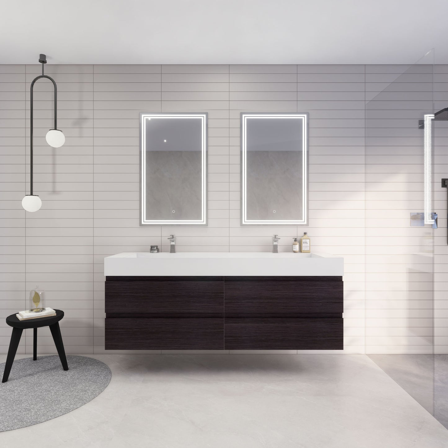 Monterey 72" Dark Gray Oak Wall Mounted Vanity with Reinforced Acrylic Sinks
