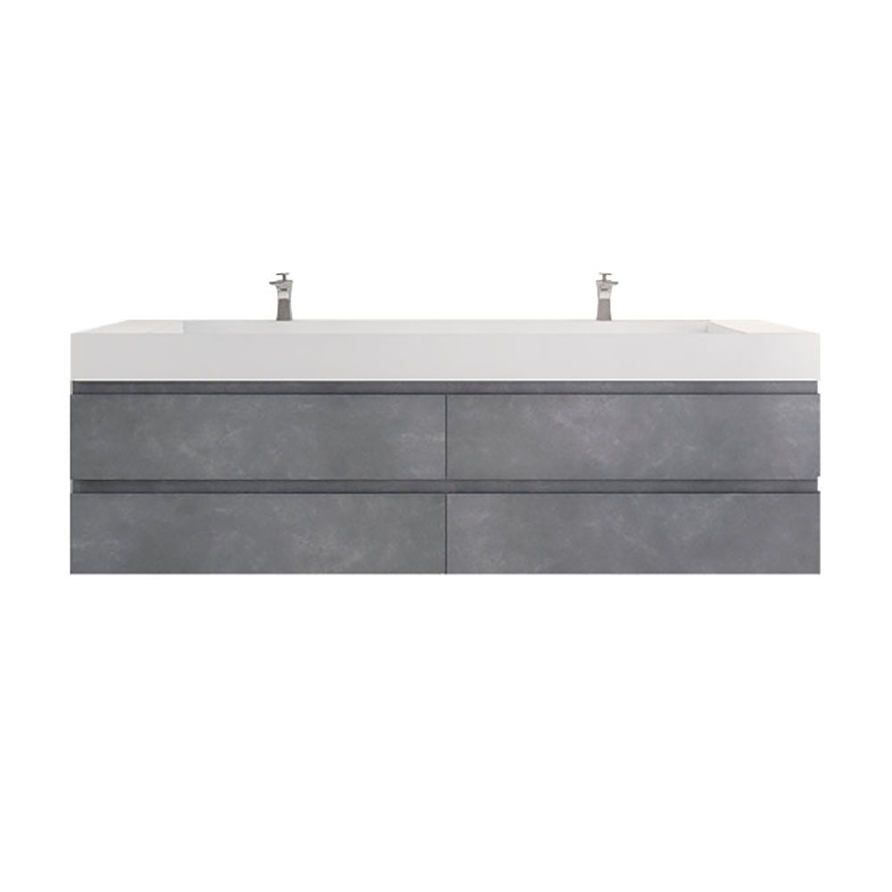 Monterey 84" Cement Gray Wall Mounted Vanity with Reinforced Acrylic Sinks