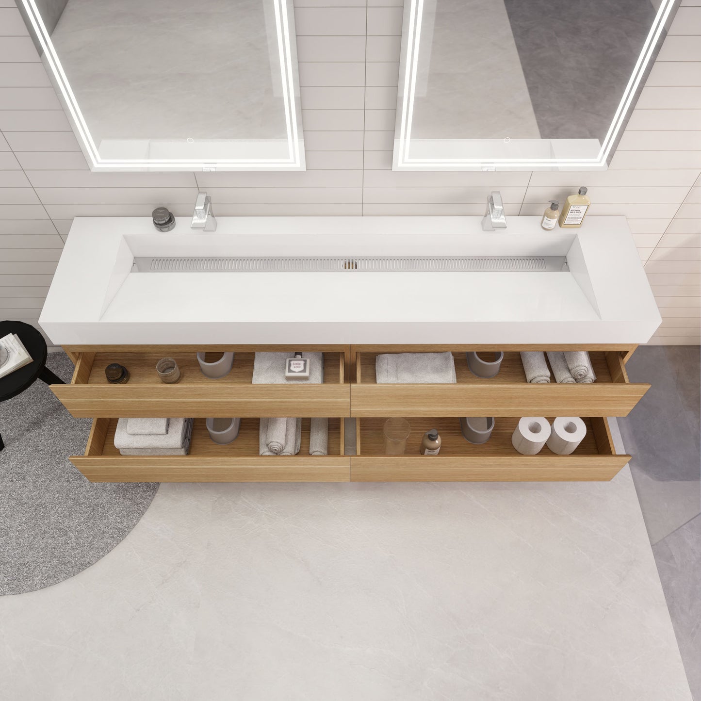 Monterey 84" White Oak Wall Mounted Vanity with Reinforced Acrylic Sink