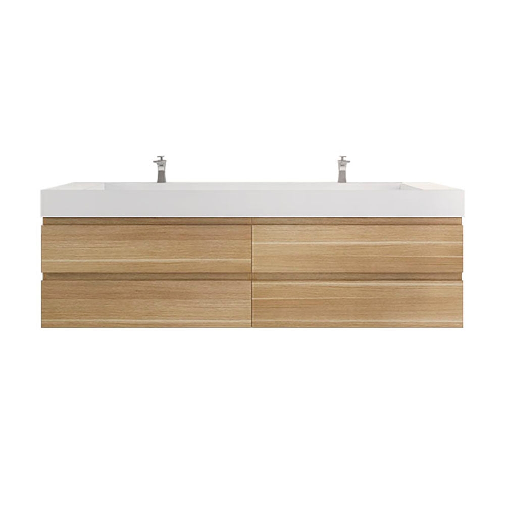 Monterey 84" White Oak Wall Mounted Vanity with Reinforced Acrylic Sink