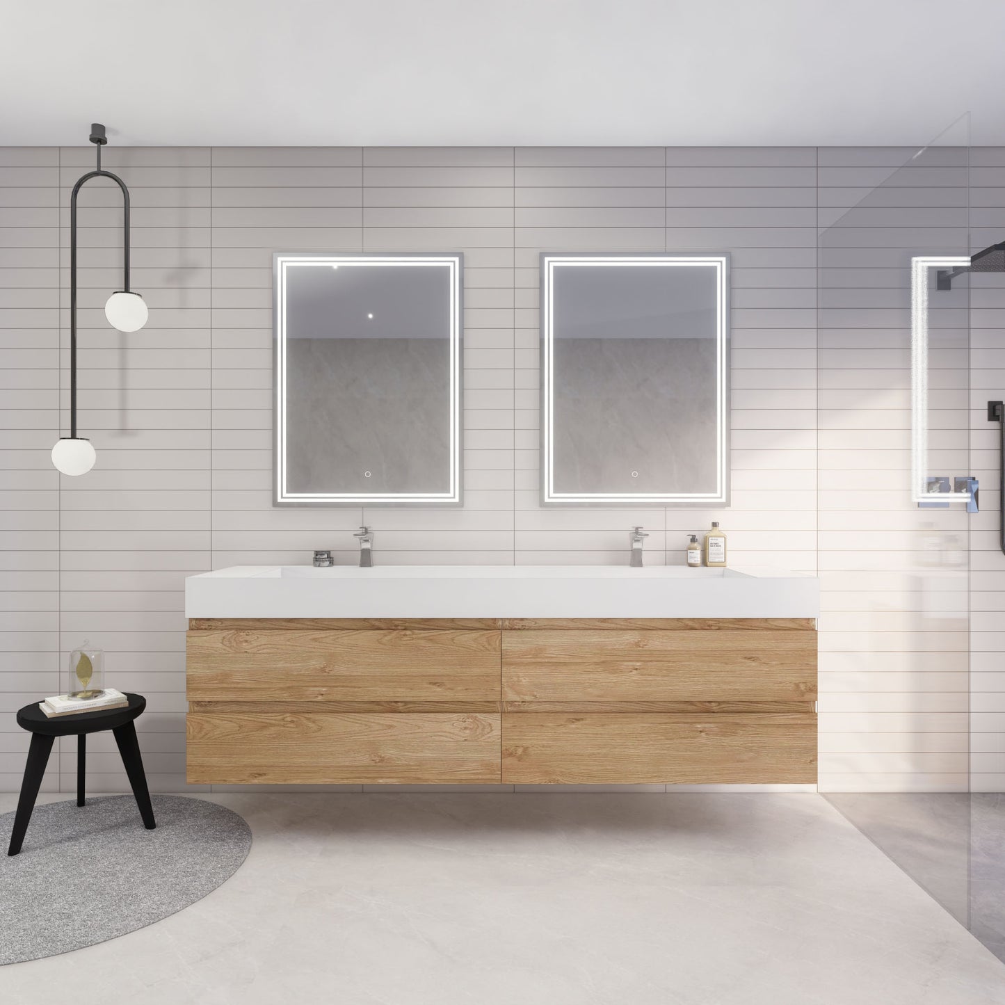 Monterey 84" New England Oak Wall Mounted Vanity with Reinforced Acrylic Sinks
