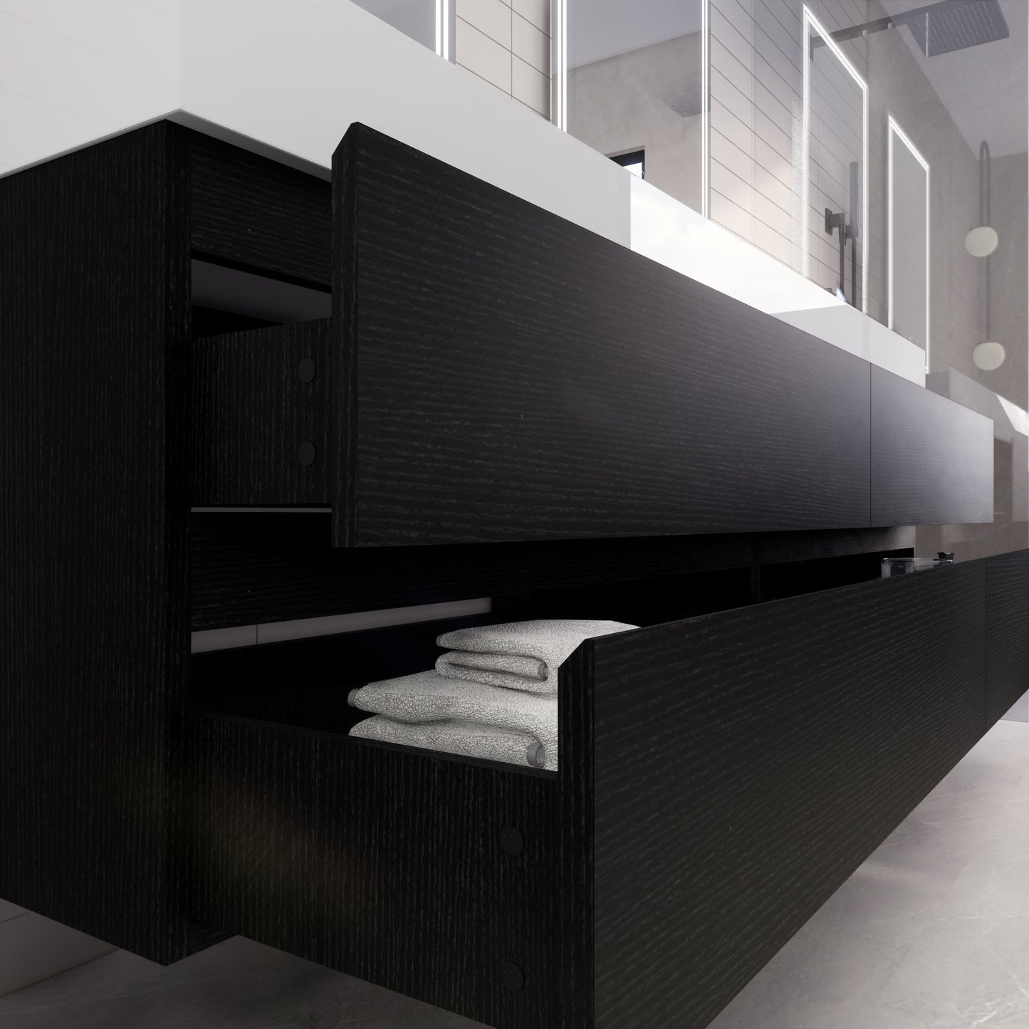 Monterey 84" Rich Black Wall Mounted Vanity with Reinforced Acrylic Sinks