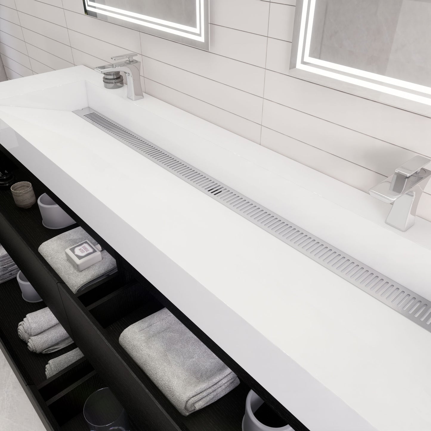 Monterey 84" Rich Black Wall Mounted Vanity with Reinforced Acrylic Sinks