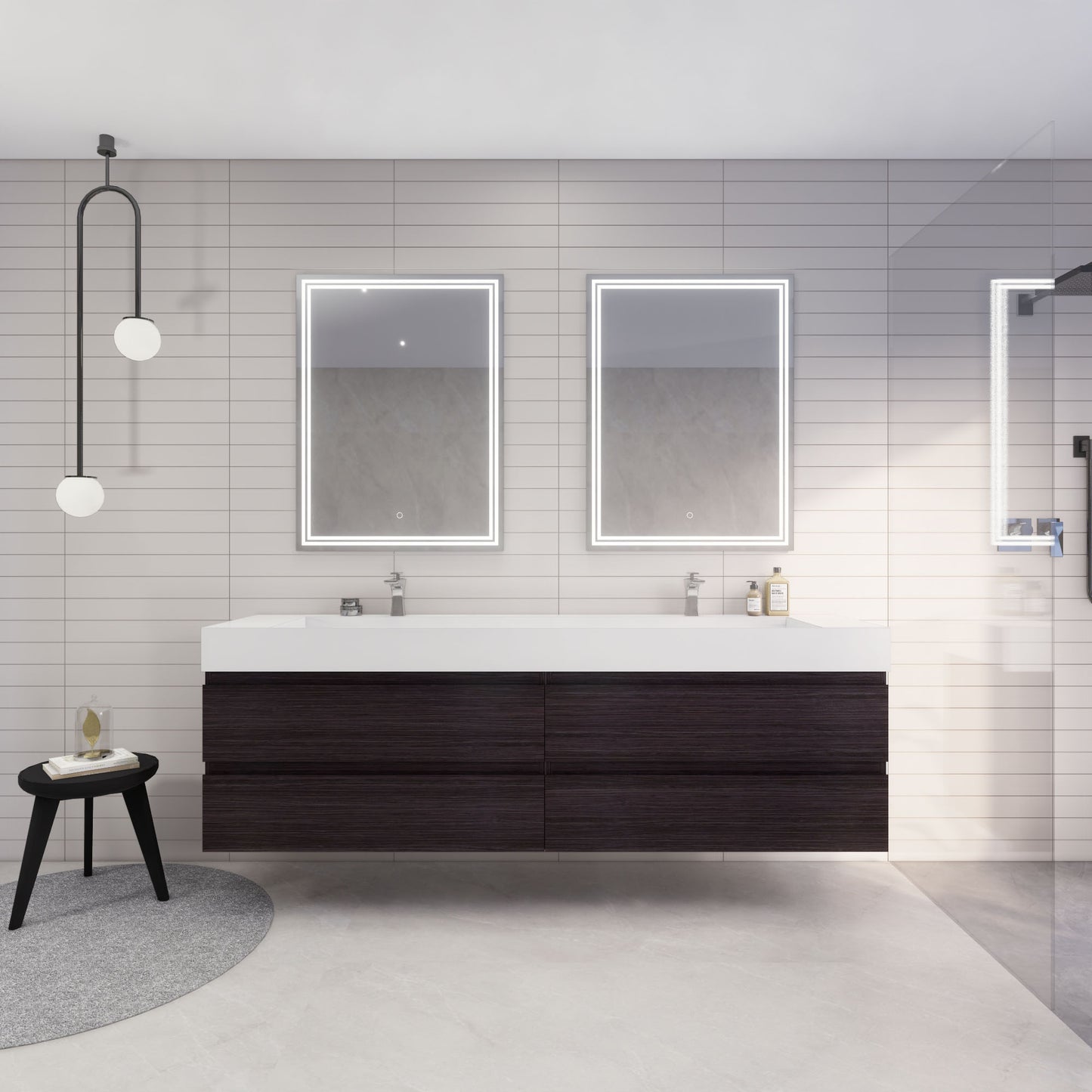 Monterey 84" Dark Gray Oak Wall Mounted Vanity with Reinforced Acrylic Sinks