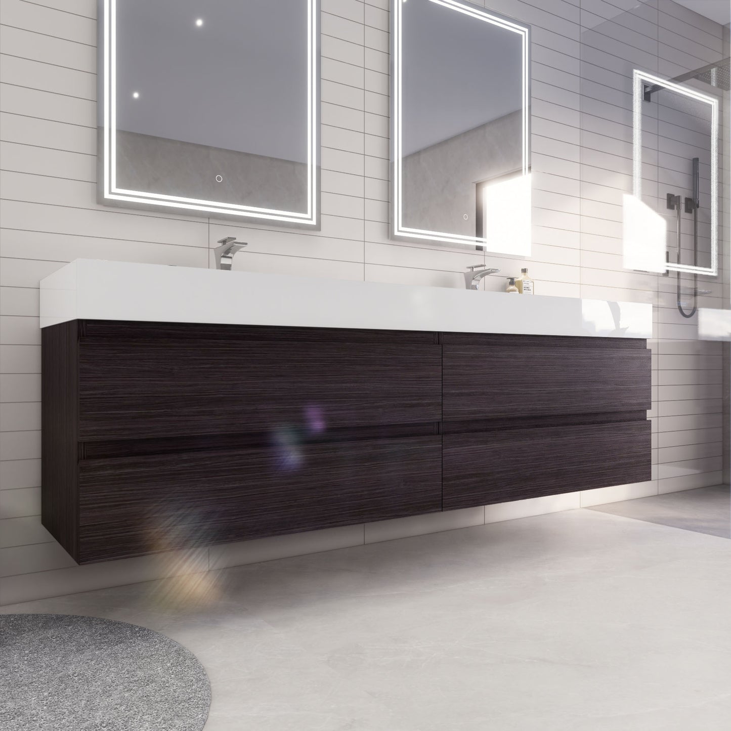 Monterey 84" Dark Gray Oak Wall Mounted Vanity with Reinforced Acrylic Sinks
