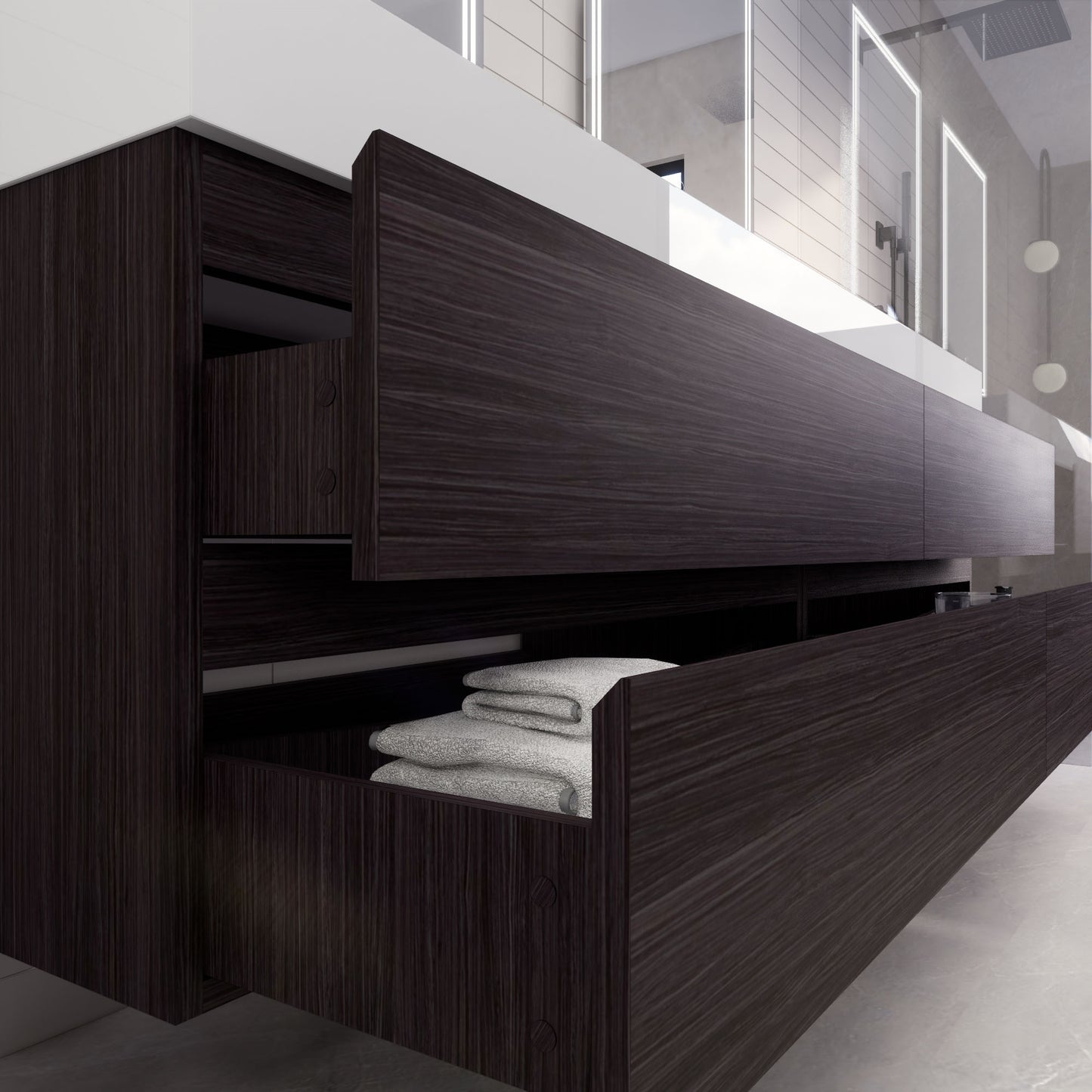 Monterey 84" Dark Gray Oak Wall Mounted Vanity with Reinforced Acrylic Sinks