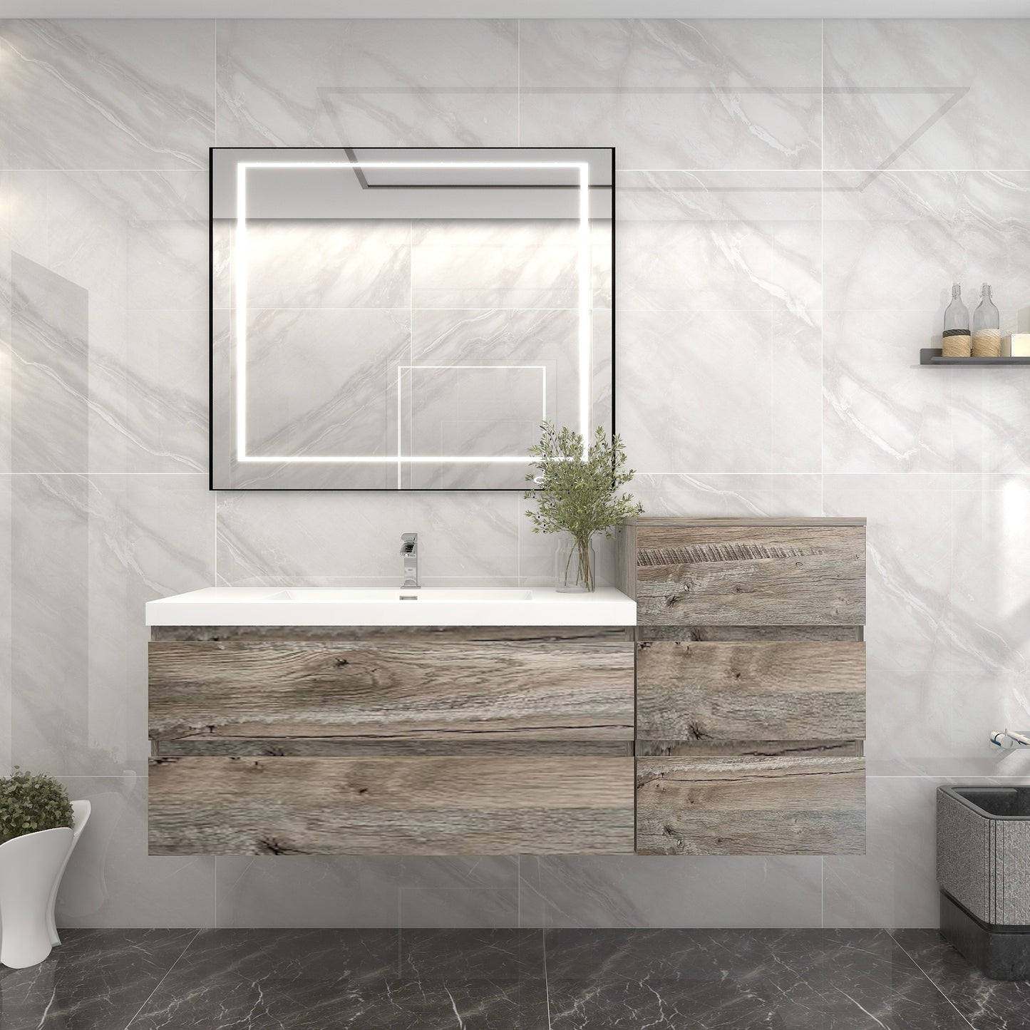 BOW 62" Single Sink Vanity in Natural Wood & BOW Side Cabinet - Better Vanity