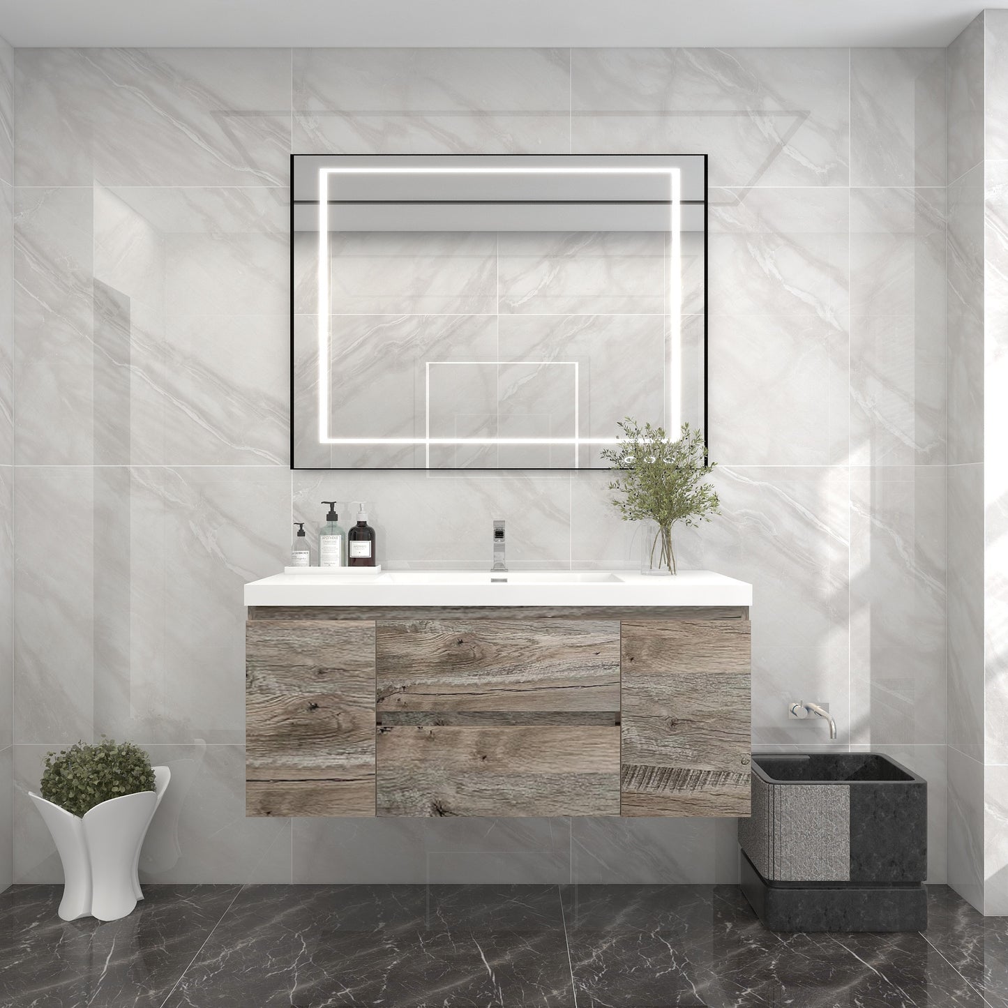 BOW 48" Single Sink Vanity in Natural Wood - Better Vanity