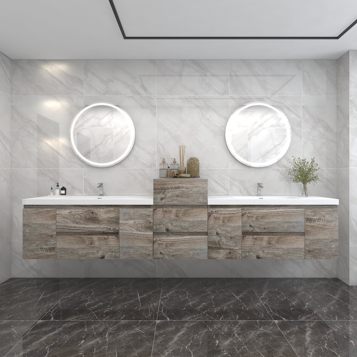 BOW 116" Double Sink Vanity in Natural Wood - Better Vanity