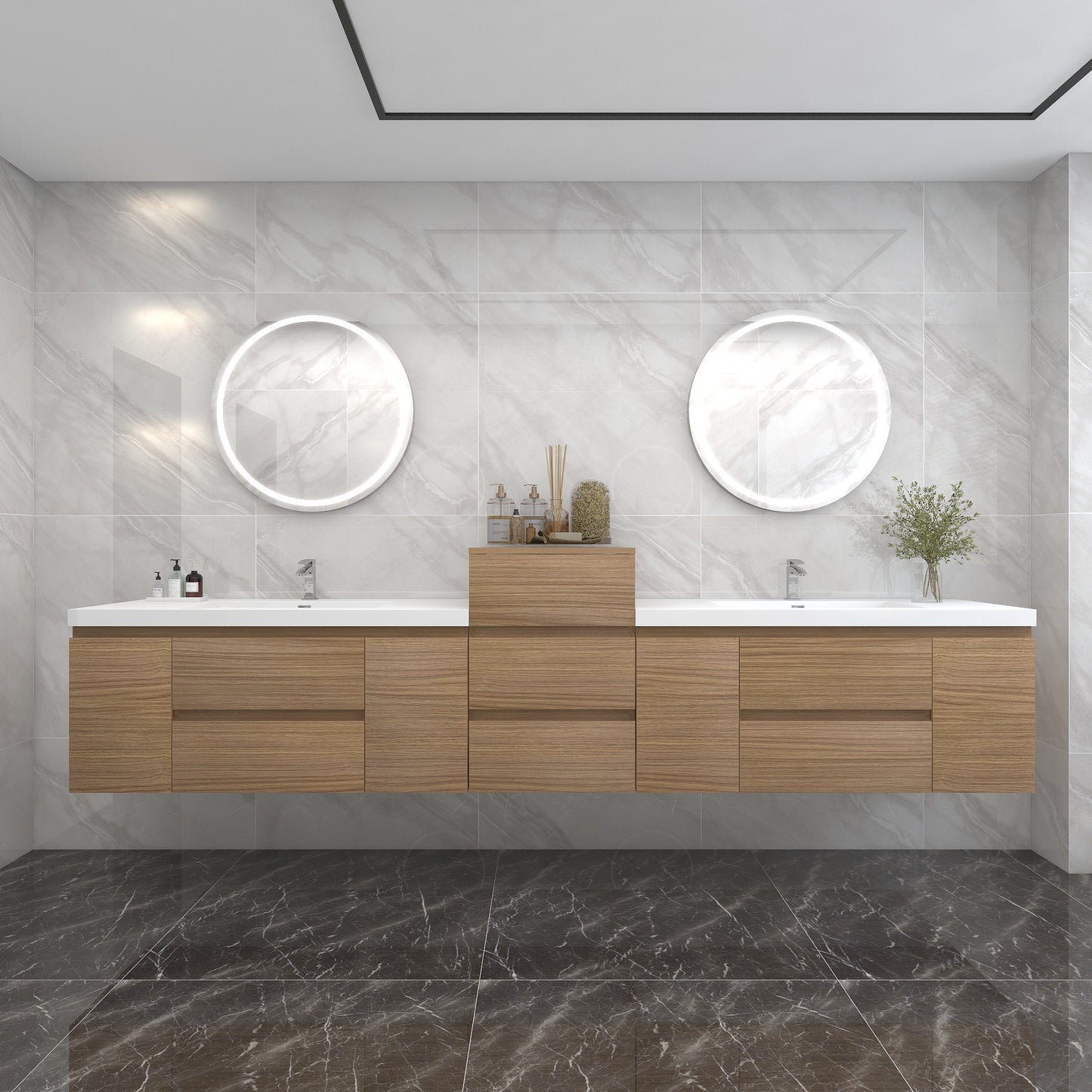 BOW 116" Double Sink Vanity in Rosewood - Better Vanity