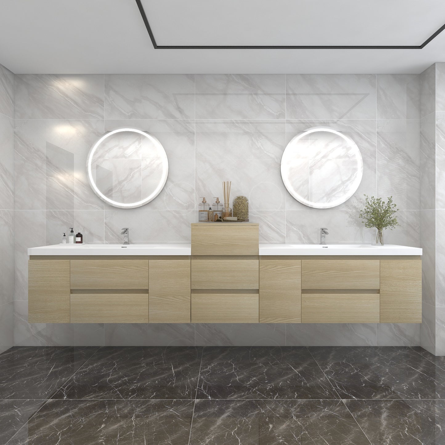 BOW 116" Double Sink Vanity in White Oak - Better Vanity