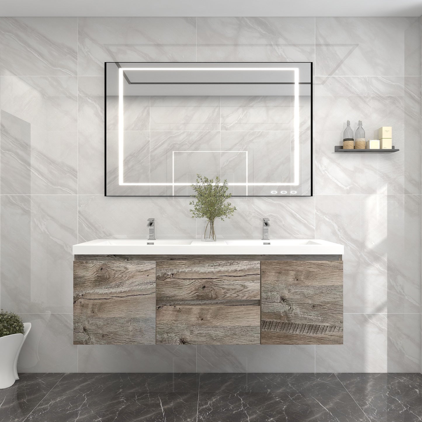 BOW 60" Double Sink Vanity in Natural Wood - Better Vanity