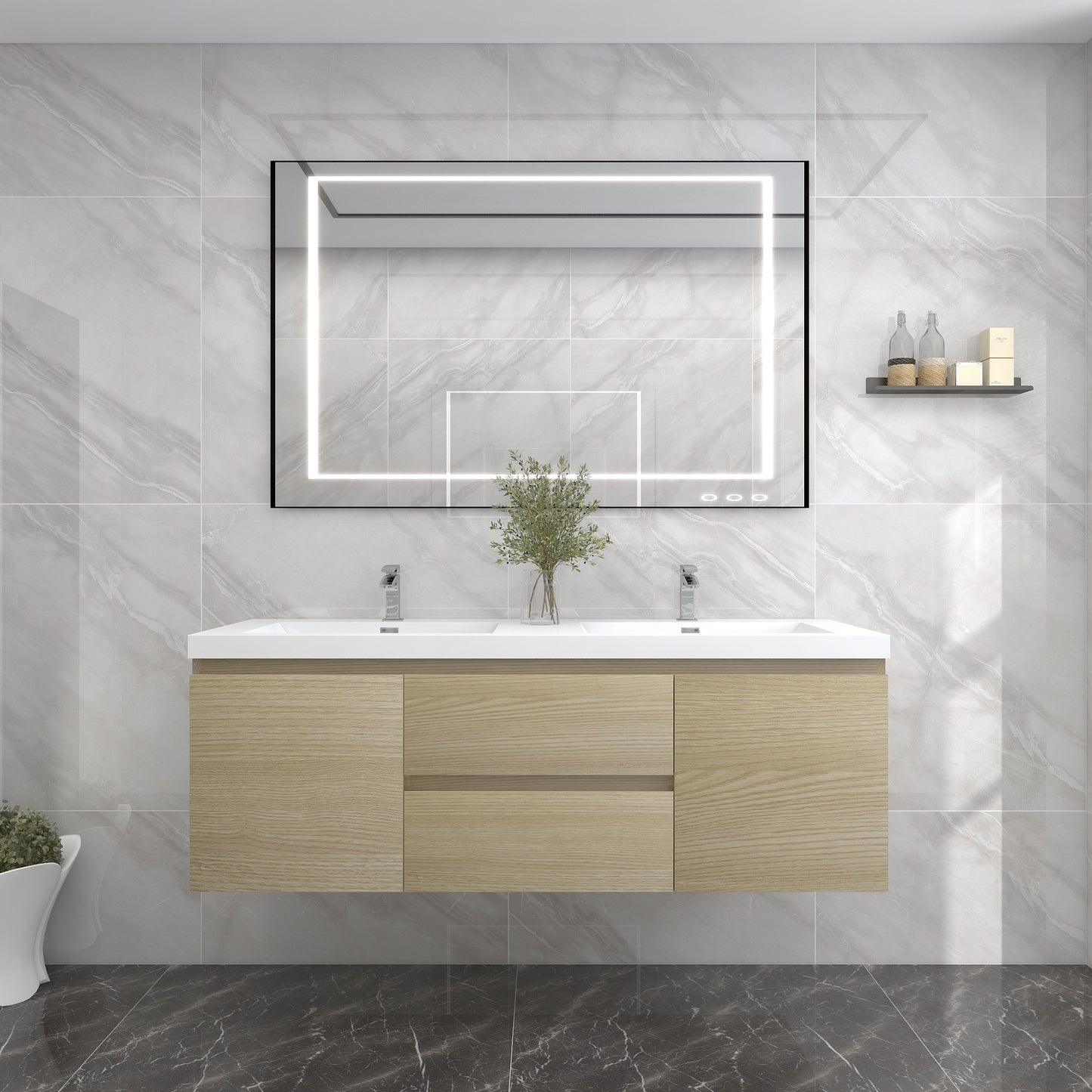 BOW 60" Double Sink Vanity in White Oak - Better Vanity