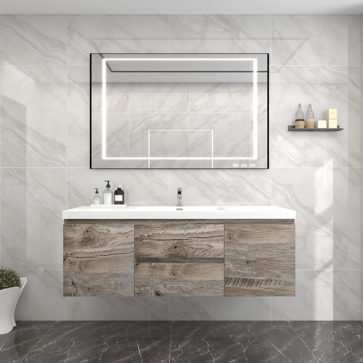 BOW 60" Single Sink Vanity in Natural Wood - Better Vanity