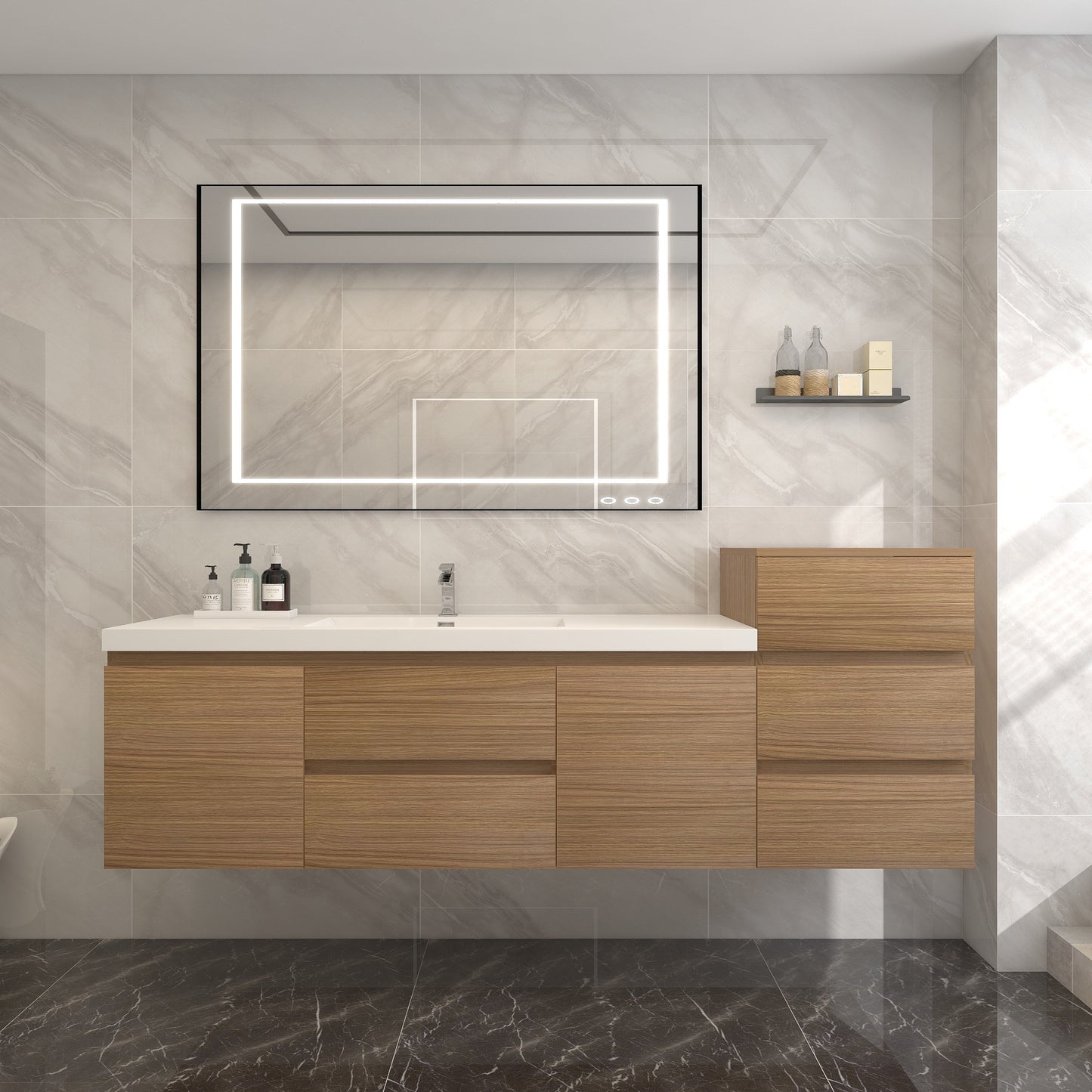 BOW 80" Single Sink Vanity in Rosewood & BOW Matching Side Cabinet - Better Vanity