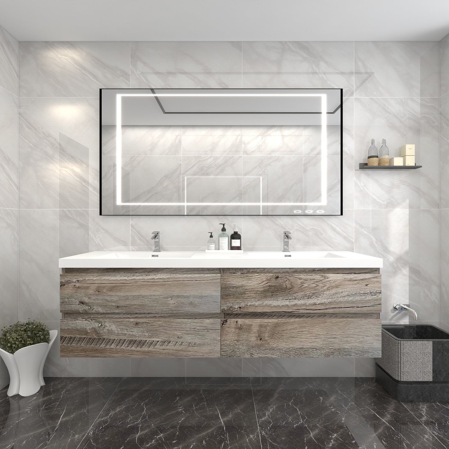 BOW 72" Double Sink Vanity in Natural Wood - Better Vanity