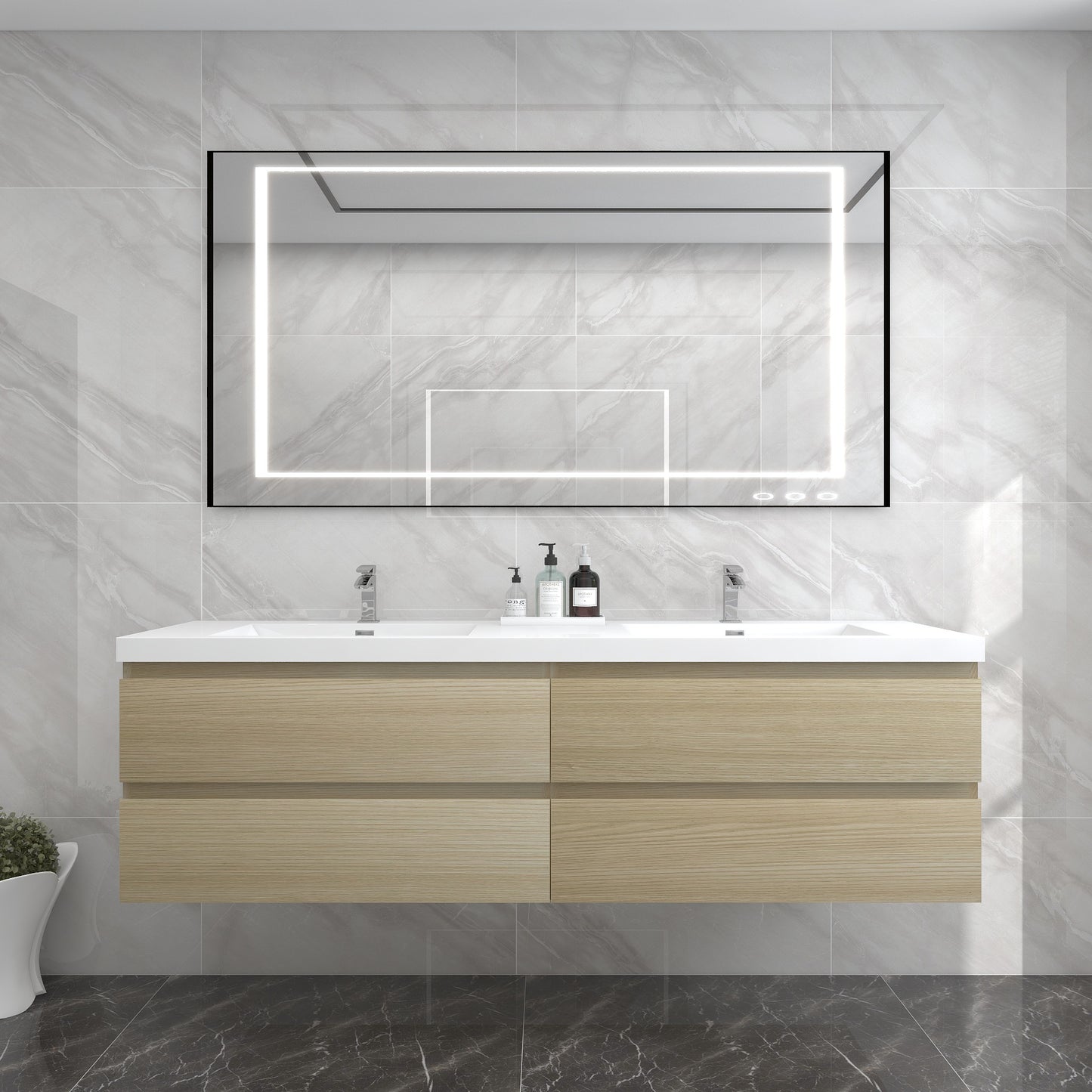 BOW 72" Double Sink Vanity in White Oak - Better Vanity