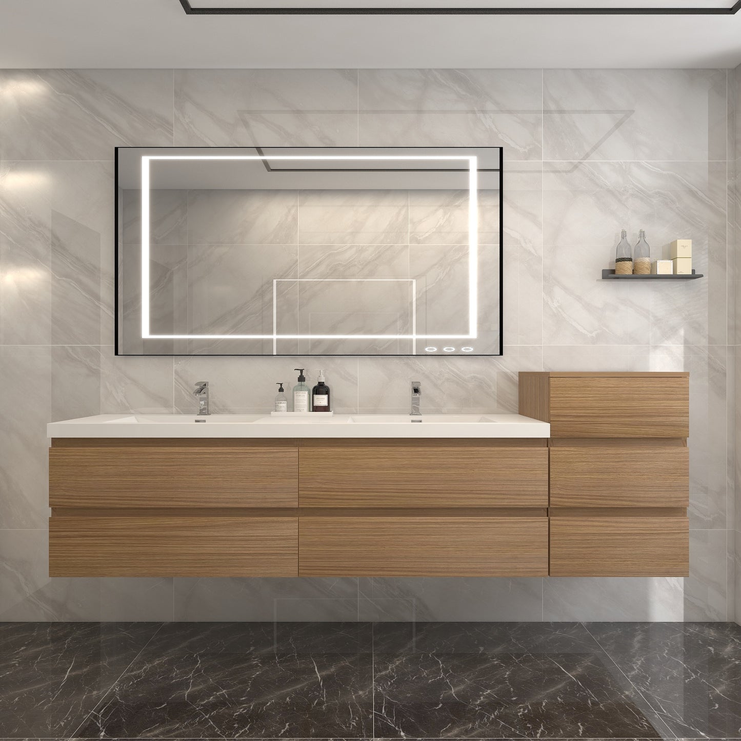 BOW 92" Double Sink Vanity in Rosewood & BOW Side Cabinet - Better Vanity