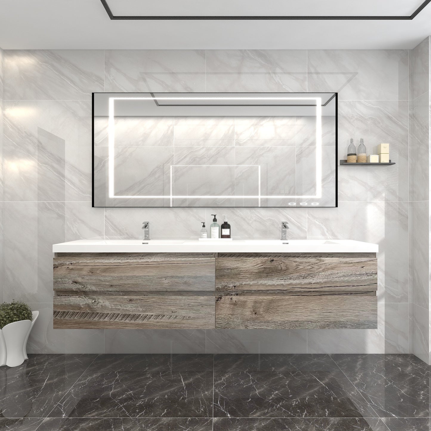 BOW 84" Double Sink Vanity in Natural Wood - Better Vanity
