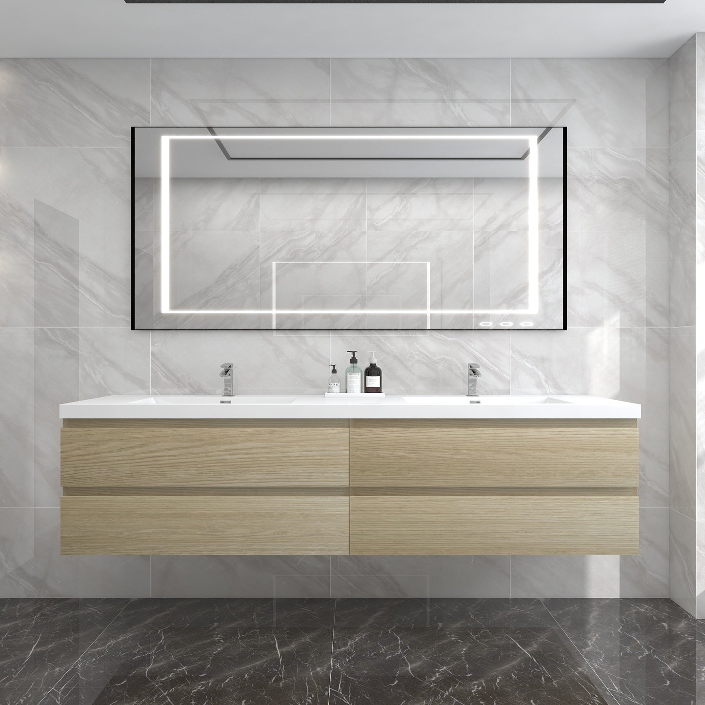 BOW 84" Double Sink Vanity in White Oak - Better Vanity