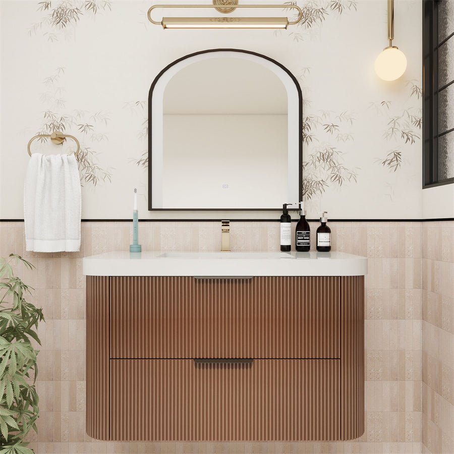 Celine Fluted Floating Bathroom Vanity with Sink
