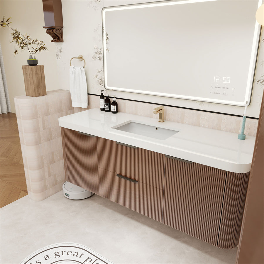 Celine Fluted Floating Bathroom Vanity with Sink