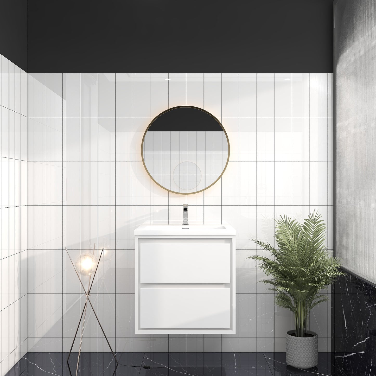 Saggia 24" Wall-Mounted Floating Bathroom Vanity with Reinforced Acrylic Sink in Gloss White | Better Vanity Modern Luxury Bathroom Vanities