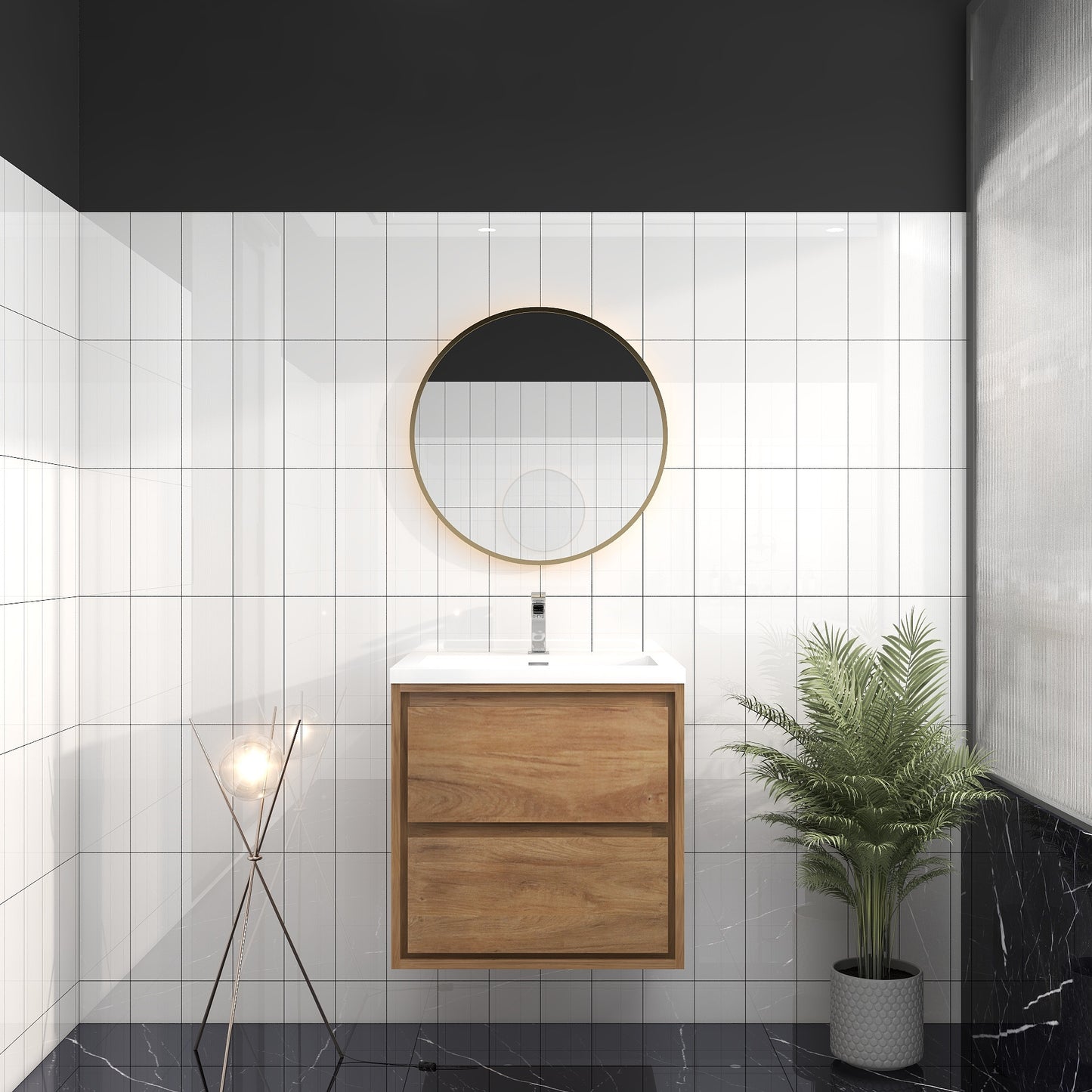Saggia 24" Wall-Mounted Floating Bathroom Vanity with Reinforced Acrylic Sink in White Oak | Better Vanity Modern Luxury Bathroom Vanities