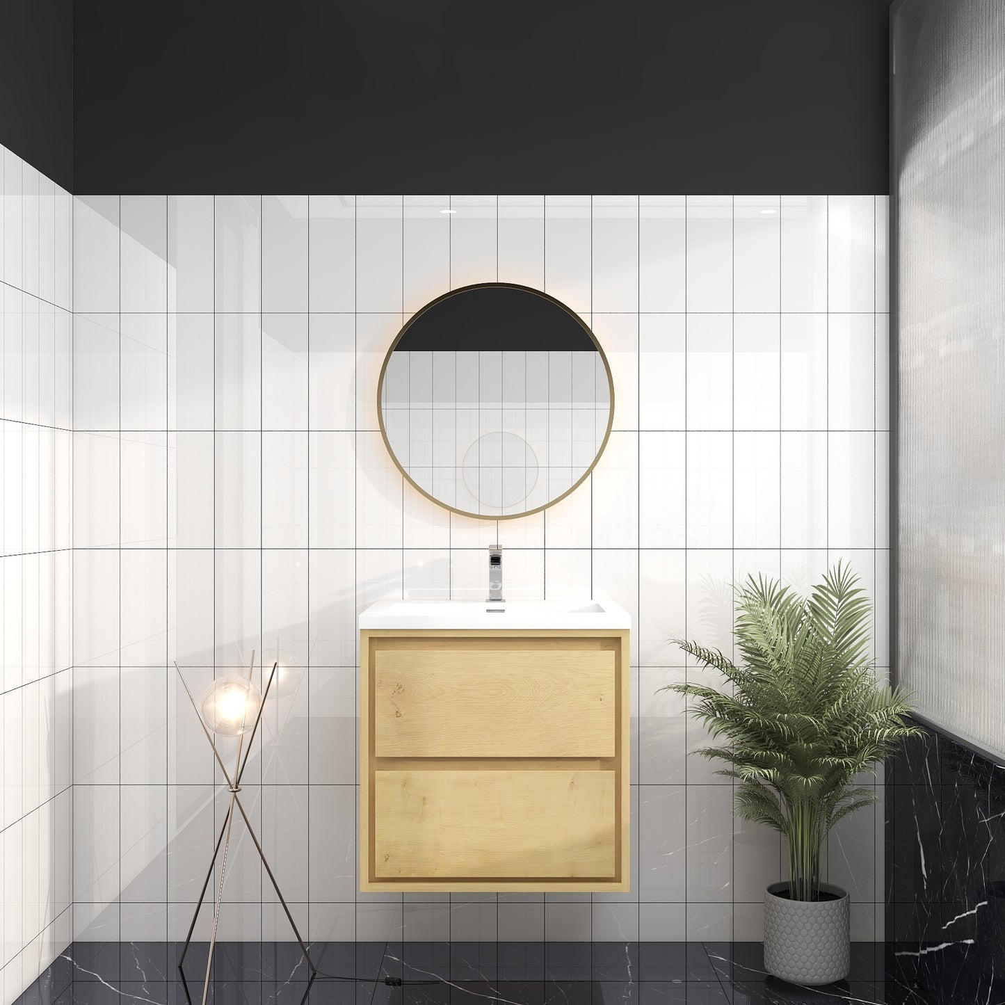 Saggia 24" Wall-Mounted Floating Bathroom Vanity with Reinforced Acrylic Sink in Light Oak | Better Vanity Modern Luxury Bathroom Vanities