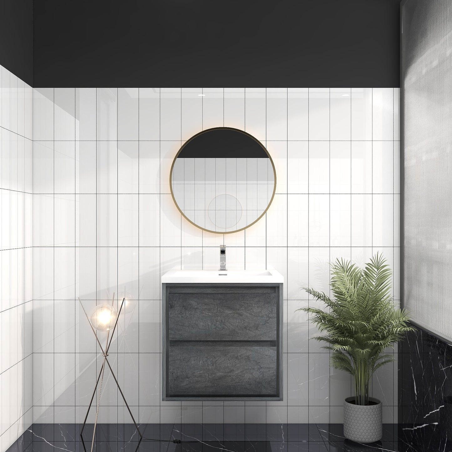 Saggia 24" Wall-Mounted Floating Bathroom Vanity with Reinforced Acrylic Sink in Smoke Oak | Better Vanity Modern Luxury Bathroom Vanities