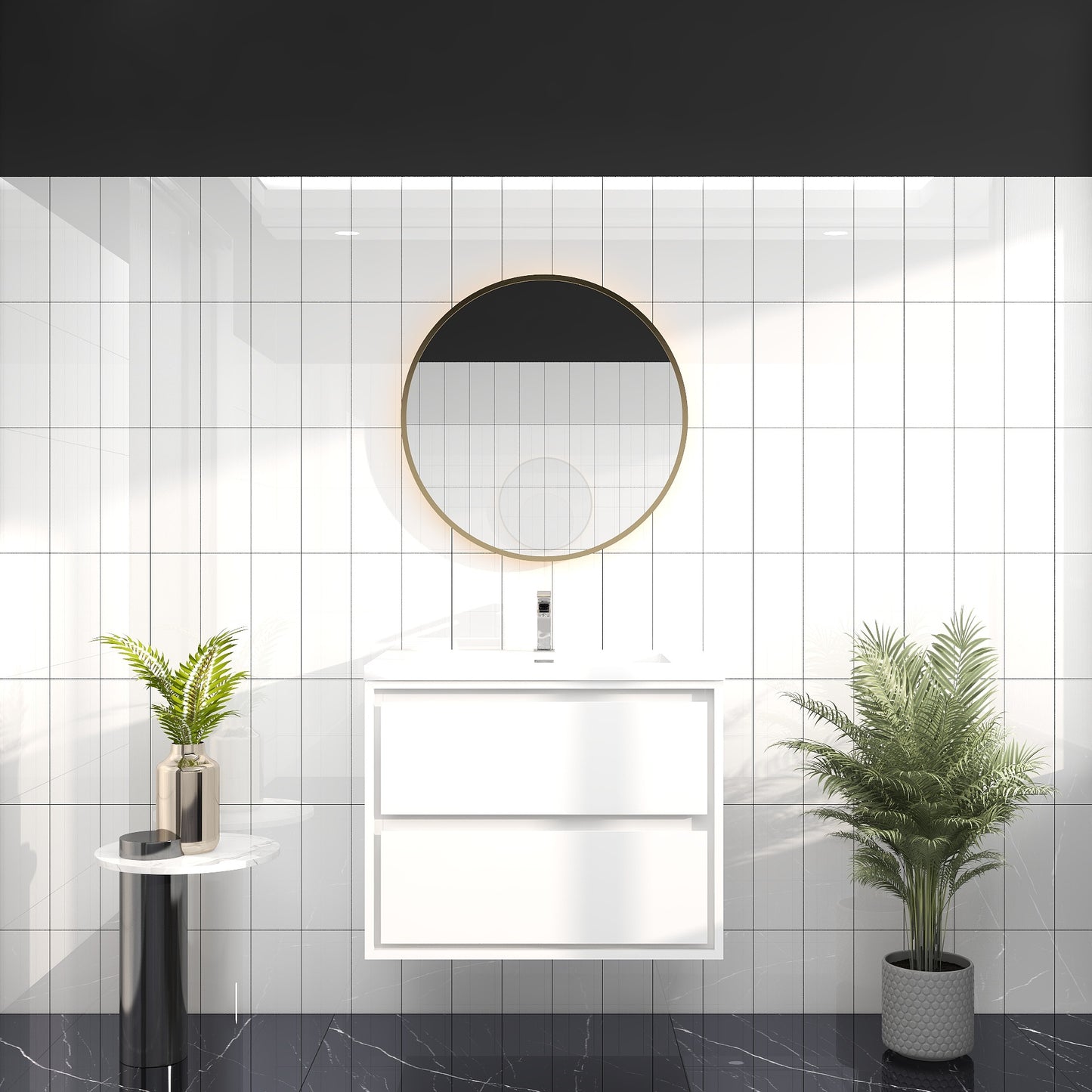 Saggia 30" Wall-Mounted Floating Bathroom Vanity with Reinforced Acrylic Sink in Gloss White | Better Vanity Modern Luxury Bathroom Vanities