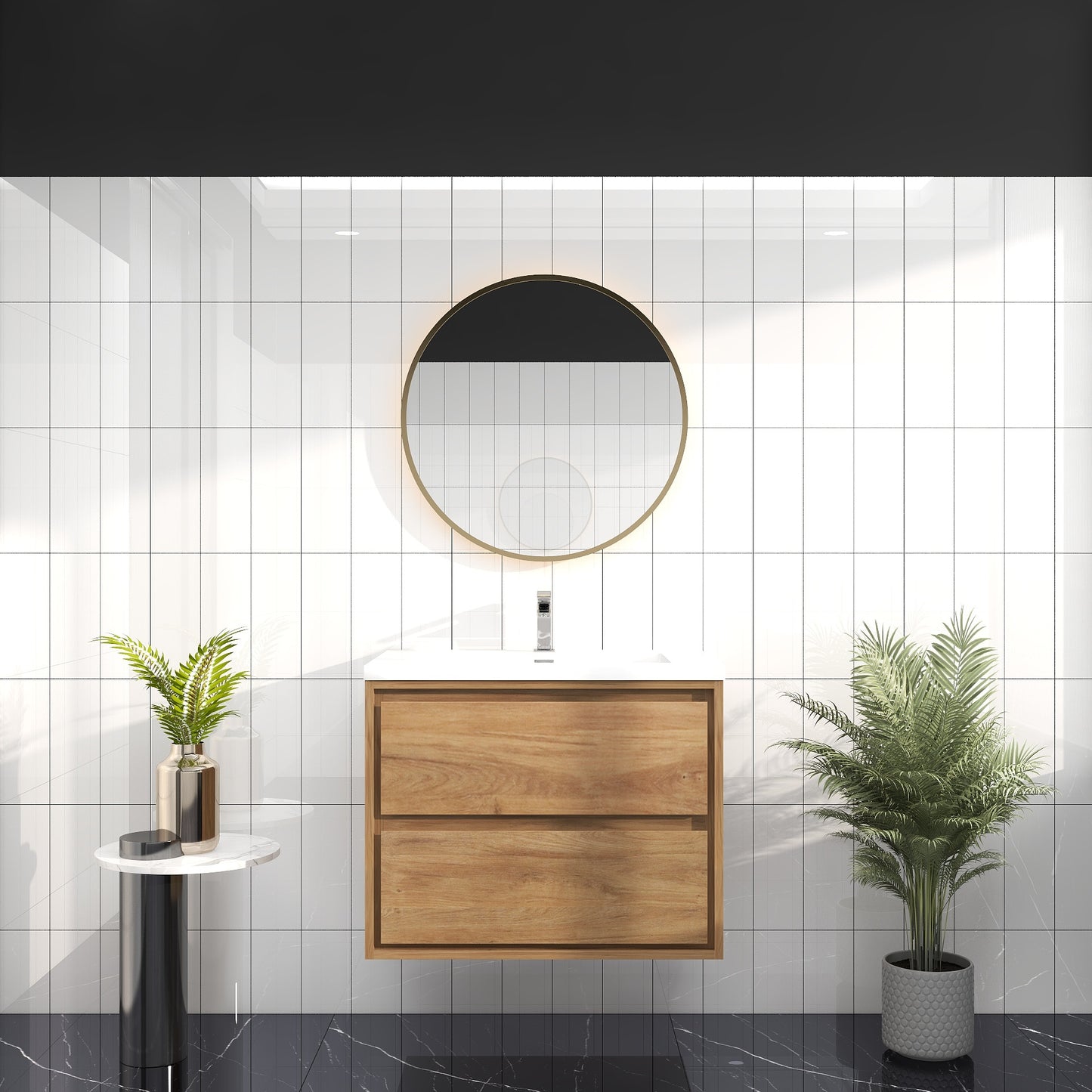 Saggia 30" Wall-Mounted Floating Bathroom Vanity with Reinforced Acrylic Sink in White Oak | Better Vanity Modern Luxury Bathroom Vanities