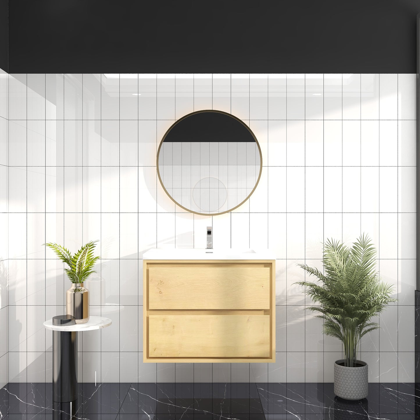 Saggia 30" Wall-Mounted Floating Bathroom Vanity with Reinforced Acrylic Sink in Light Oak | Better Vanity Modern Luxury Bathroom Vanities