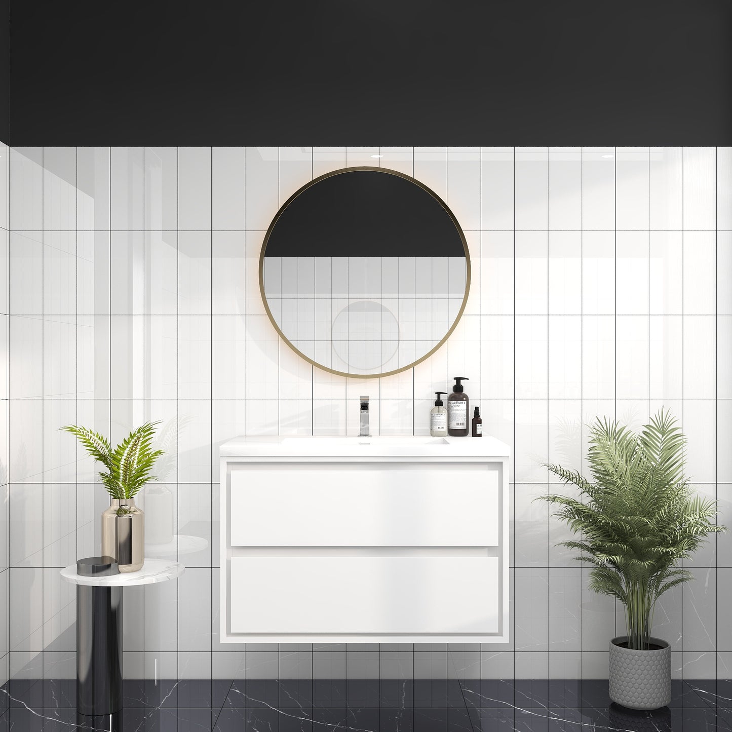 Saggia 36" Wall-Mounted Floating Bathroom Vanity with Reinforced Acrylic Sink in Gloss White | Better Vanity Modern Luxury Bathroom Vanities