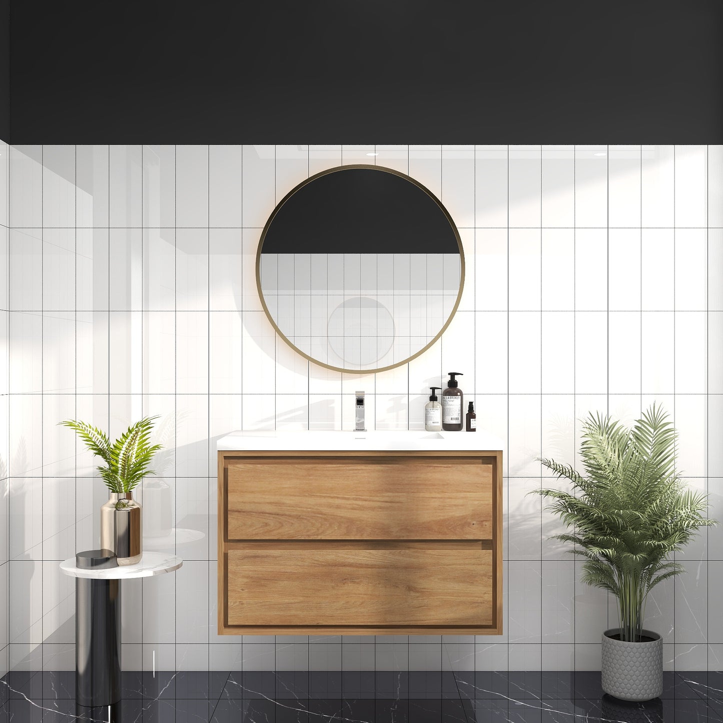 Saggia 36" Wall-Mounted Floating Bathroom Vanity with Reinforced Acrylic Sink in White Oak | Better Vanity Modern Luxury Bathroom Vanities