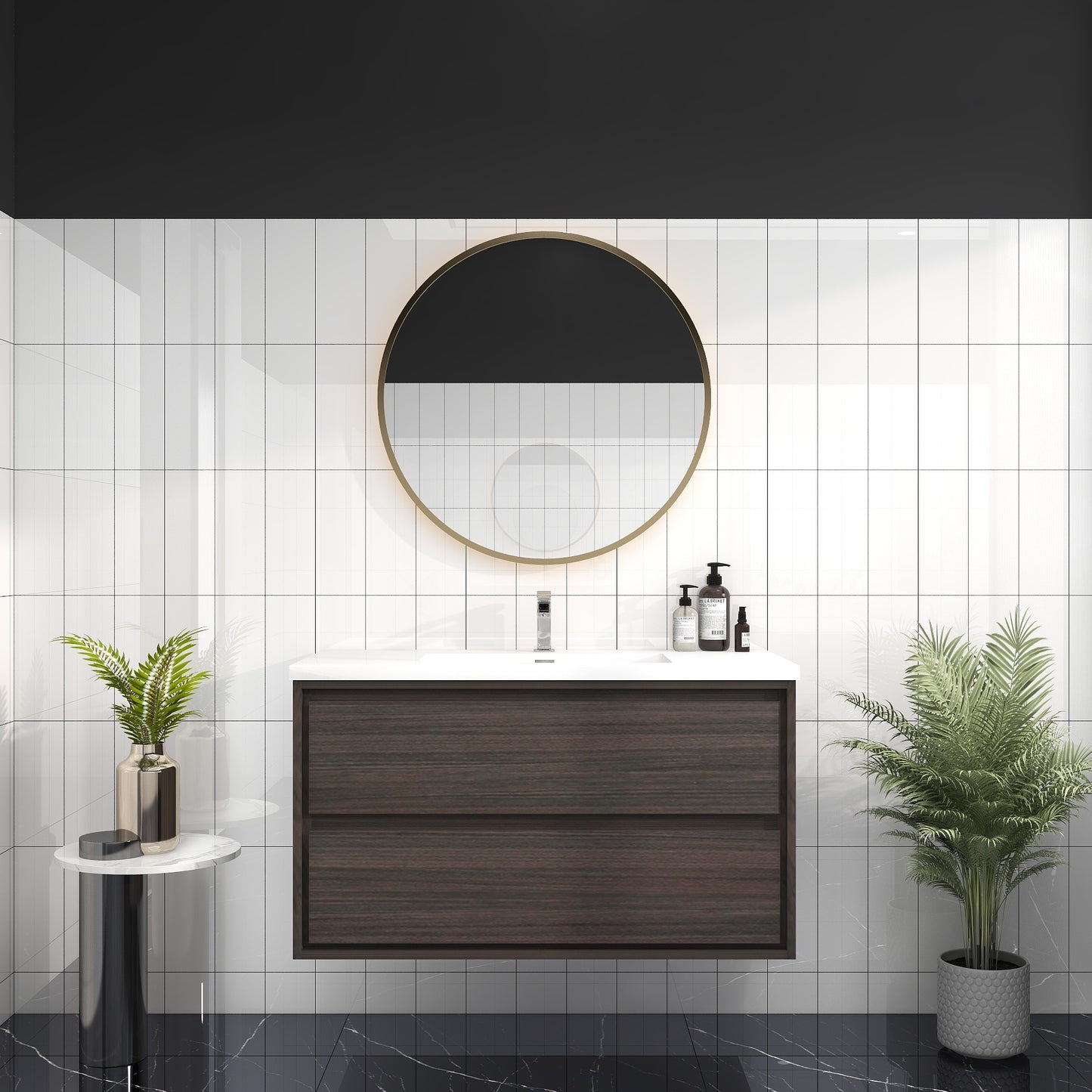 Saggia 42" Wall-Mounted Floating Bathroom Vanity with Reinforced Acrylic Sink in Dark Gray Oak | Better Vanity Modern Luxury Bathroom Vanities