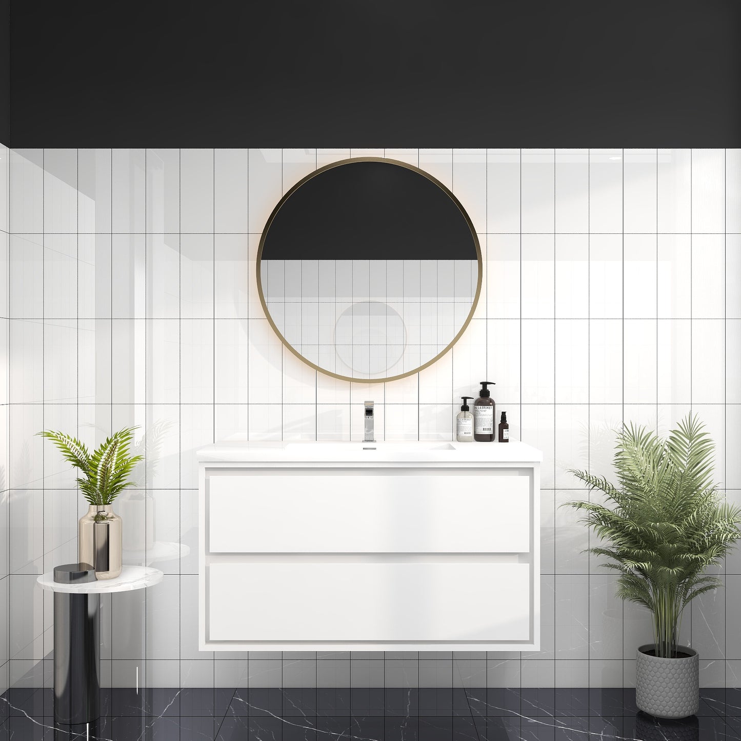 Saggia 42" Wall-Mounted Floating Bathroom Vanity with Reinforced Acrylic Sink in Gloss White | Better Vanity Modern Luxury Bathroom Vanities