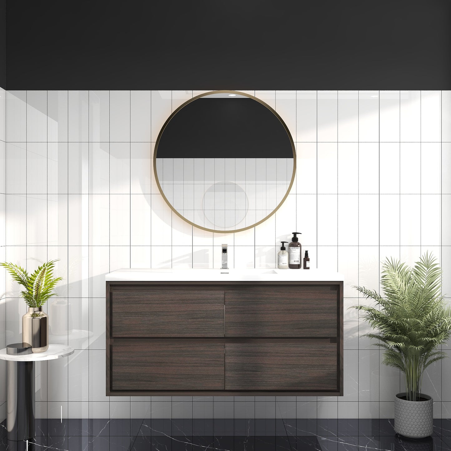 Saggia 48" Wall-Mounted Floating Bathroom Vanity with Reinforced Acrylic Sink in Dark Gray Oak | Better Vanity Modern Luxury Bathroom Vanities