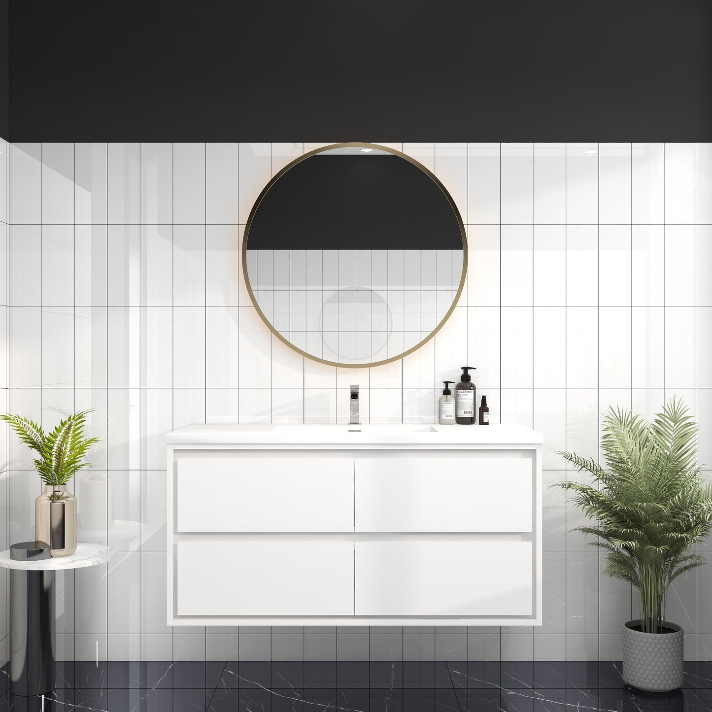 Saggia 48" Wall-Mounted Floating Bathroom Vanity with Reinforced Acrylic Sink in Gloss White | Better Vanity Modern Luxury Bathroom Vanities