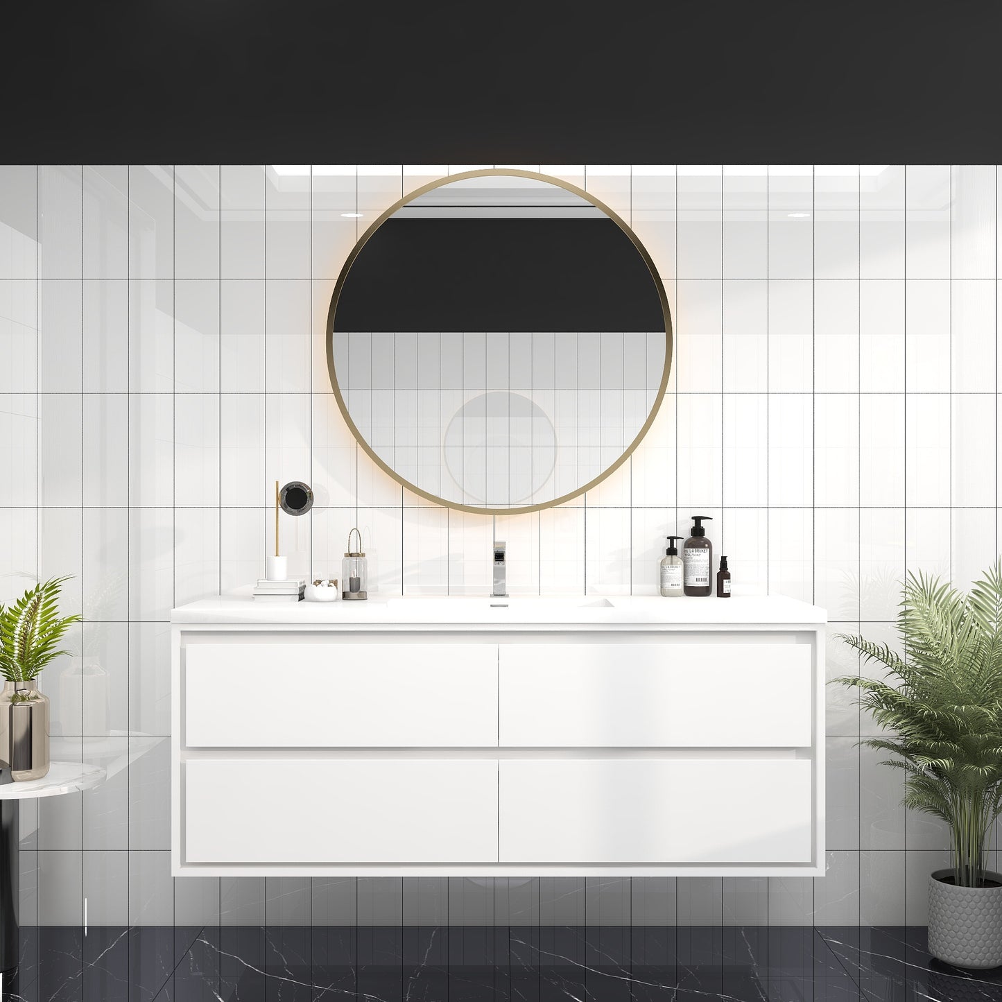Saggia 60" Wall-Mounted Floating Bathroom Vanity with Reinforced Acrylic Sink in Gloss White | Better Vanity Modern Luxury Bathroom Vanities