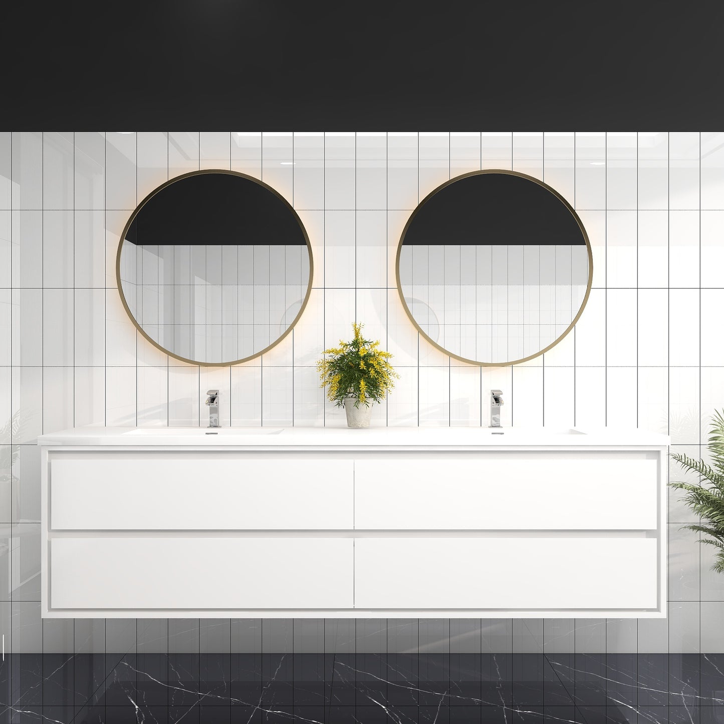 Saggia 84" Wall-Mounted Floating Bathroom Vanity with Reinforced Acrylic Double Sink in Gloss White | Better Vanity Modern Luxury Bathroom Vanities