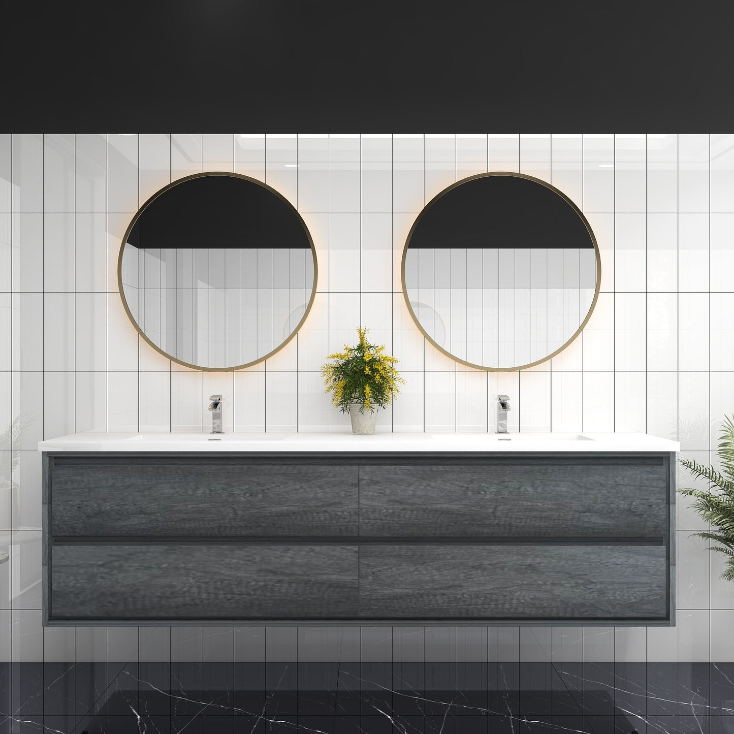 Saggia 84" Wall-Mounted Floating Bathroom Vanity with Reinforced Acrylic Double Sink in Smoke Oak | Better Vanity Modern Luxury Bathroom Vanities