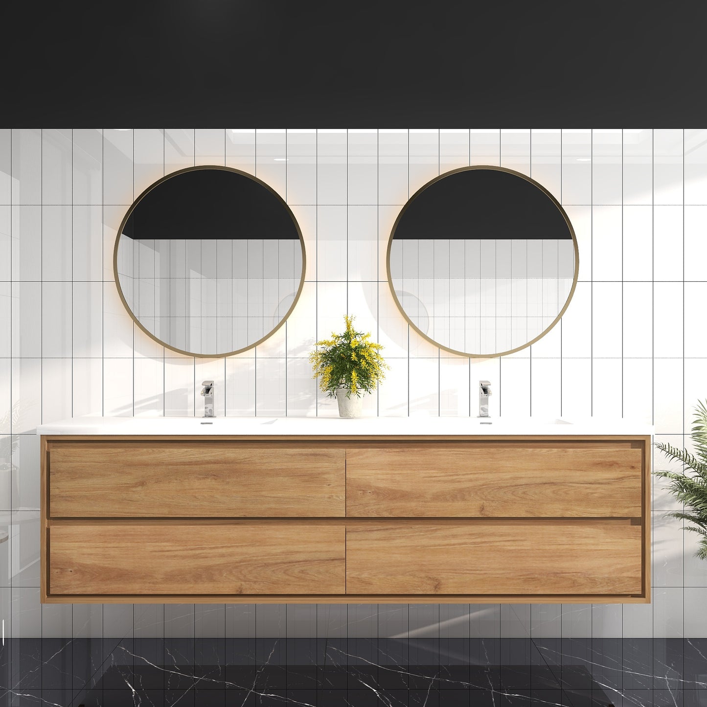 Saggia 84" Wall-Mounted Floating Bathroom Vanity with Reinforced Acrylic Double Sink in White Oak | Better Vanity Modern Luxury Bathroom Vanities