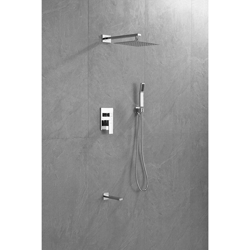 Amelia Chrome Shower Set w/ 10" Square Rain Shower, Handheld, and Tub Filler