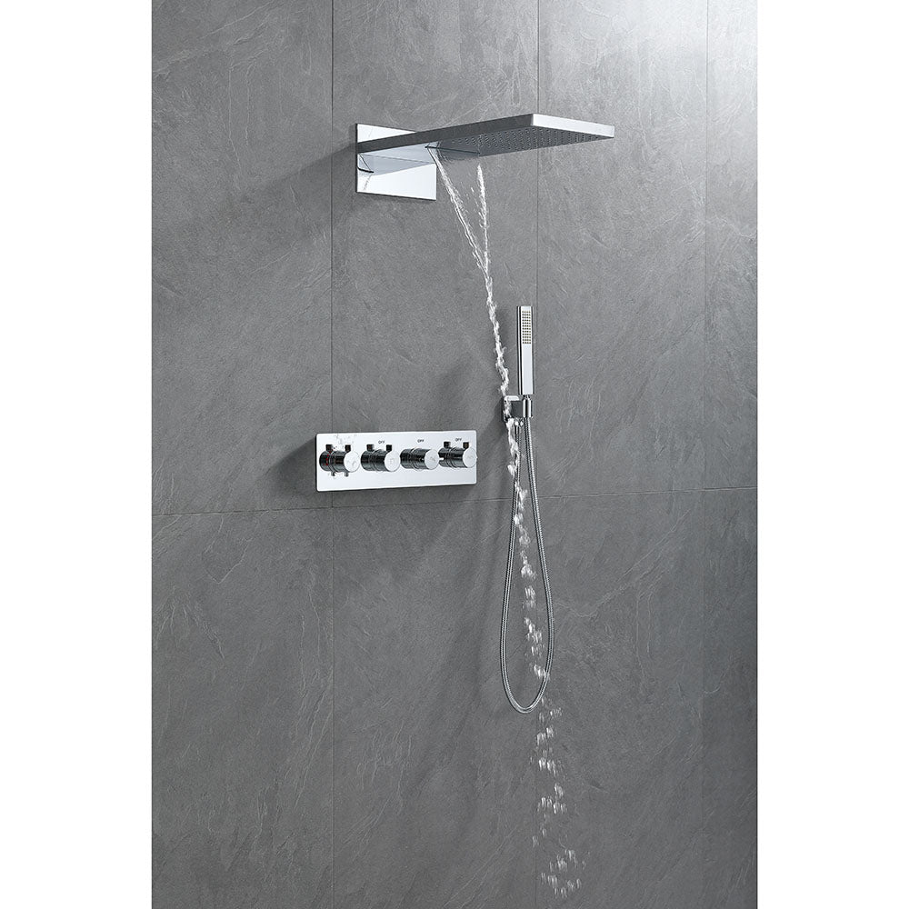 Samwell Chrome Shower Set w/ Waterfall Rain Shower and Handheld