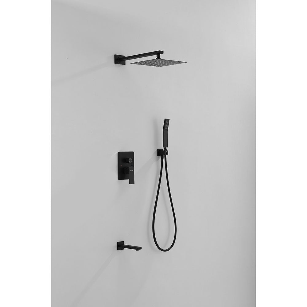 Amelia Black Shower Set w/ 10" Square Rain Shower, Handheld, and Tub Filler