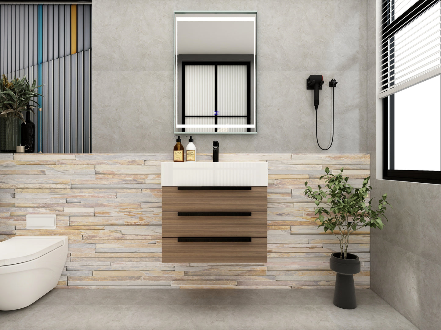 Bethany 30" Floating Bathroom Vanity with Reinforced Acrylic Sink in Rosewood with Black Handles | Better Vanity Bath Vanities