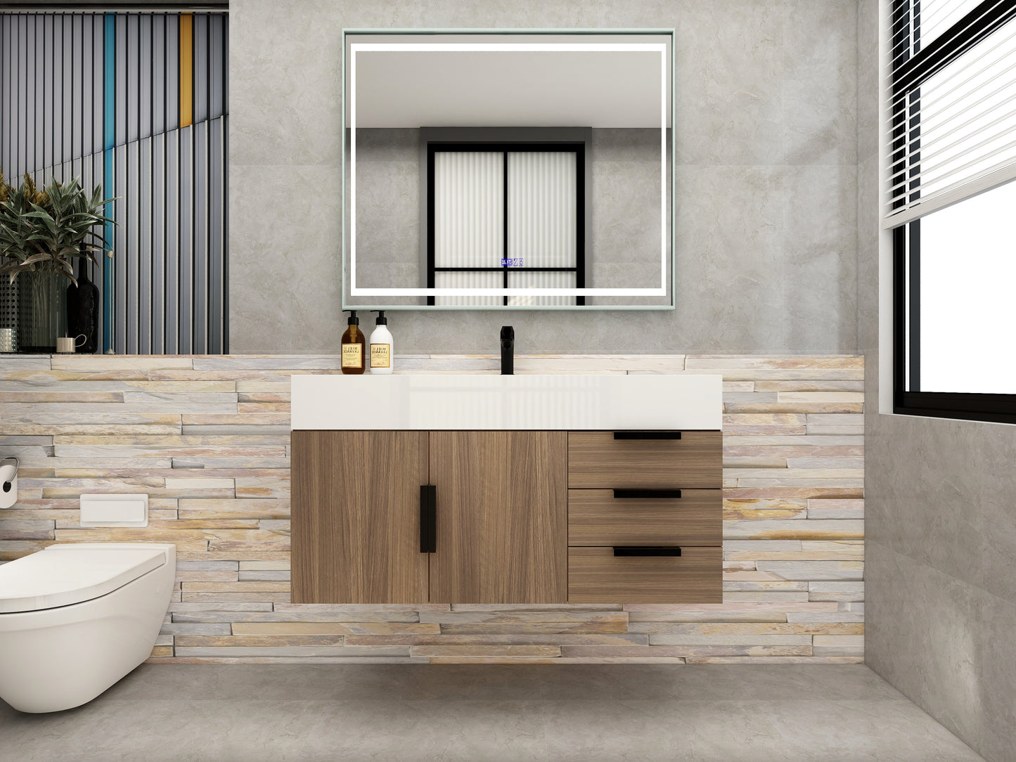 Bethany 42" Floating Bathroom Vanity with Reinforced Acrylic Sink in Rosewood with Black Handles | Better Vanity Bath Vanities